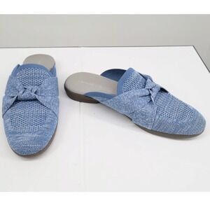 LifeStride Kissed Mule Blue Knit Bow Slip On Pointed Toe Flat Mule 10M